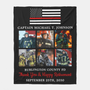 Firefighter Retirement Photo Thin Red Line Fleece Blanket