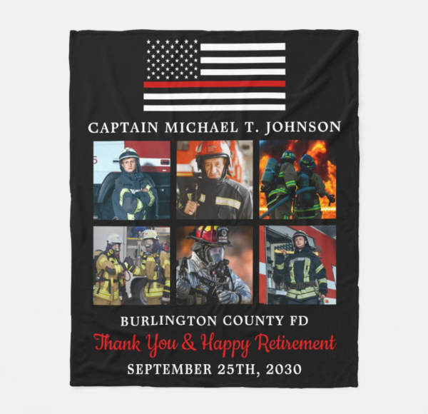 Firefighter Retirement Photo Thin Red Line Fleece Blanket