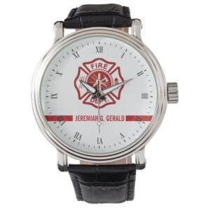 Thin Red Line Custom Name Firefighter Themed Watch