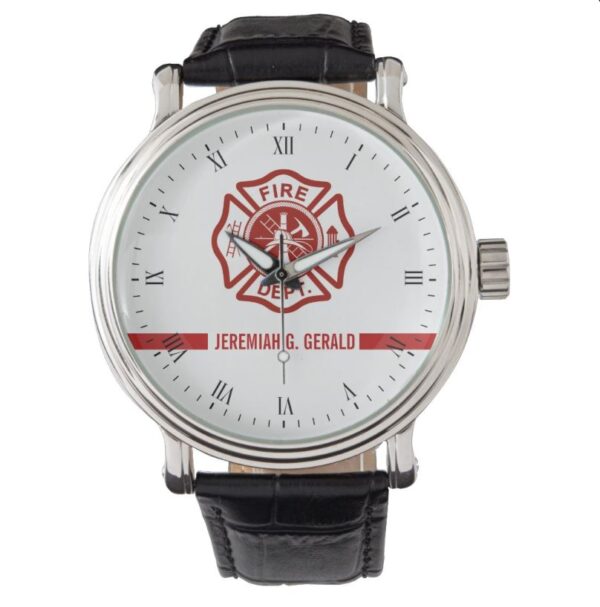 Thin Red Line Custom Name Firefighter Themed Watch