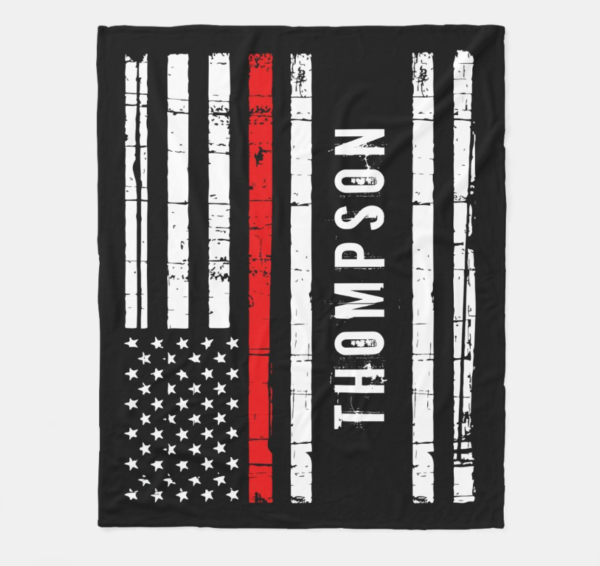 Thin Red Line Flag Personalized Firefighter Fleece Blanket