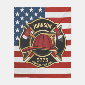 USA Flag Firefighter Fire Rescue Department Fleece Blanket