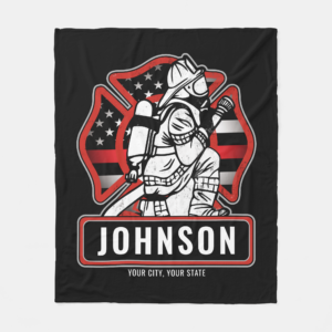 Personalized Firefighter Fireman Patriotic Flag Fleece Blanket