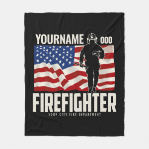 Firefighter Rescue USA Flag Patriotic Fleece Blanket