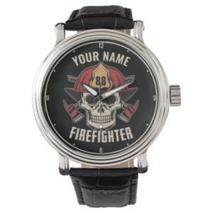 Personalized Firefighter Skull Fireman Fire Dept Watch